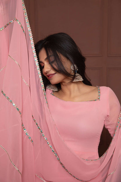 Rose Pink Embroidered Anarkali with Dupatta