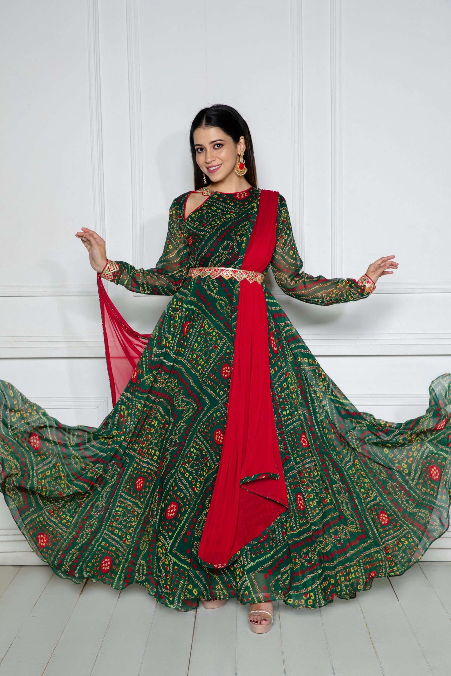 Bejewelled Green Anarkali with Dupatta