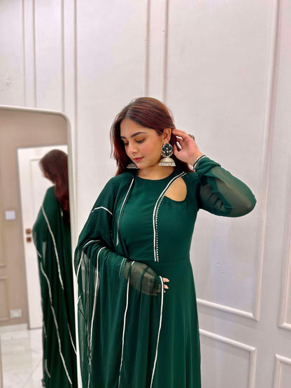 Bottle Green Anarkali with Dupatta