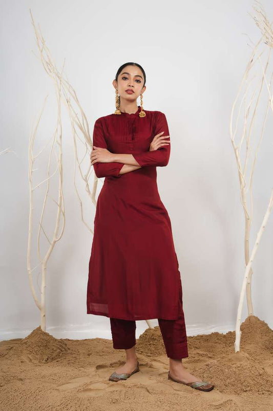 Solid Maroon Kurta Set