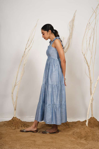 Steel Blue Cotton Maxi Kurta