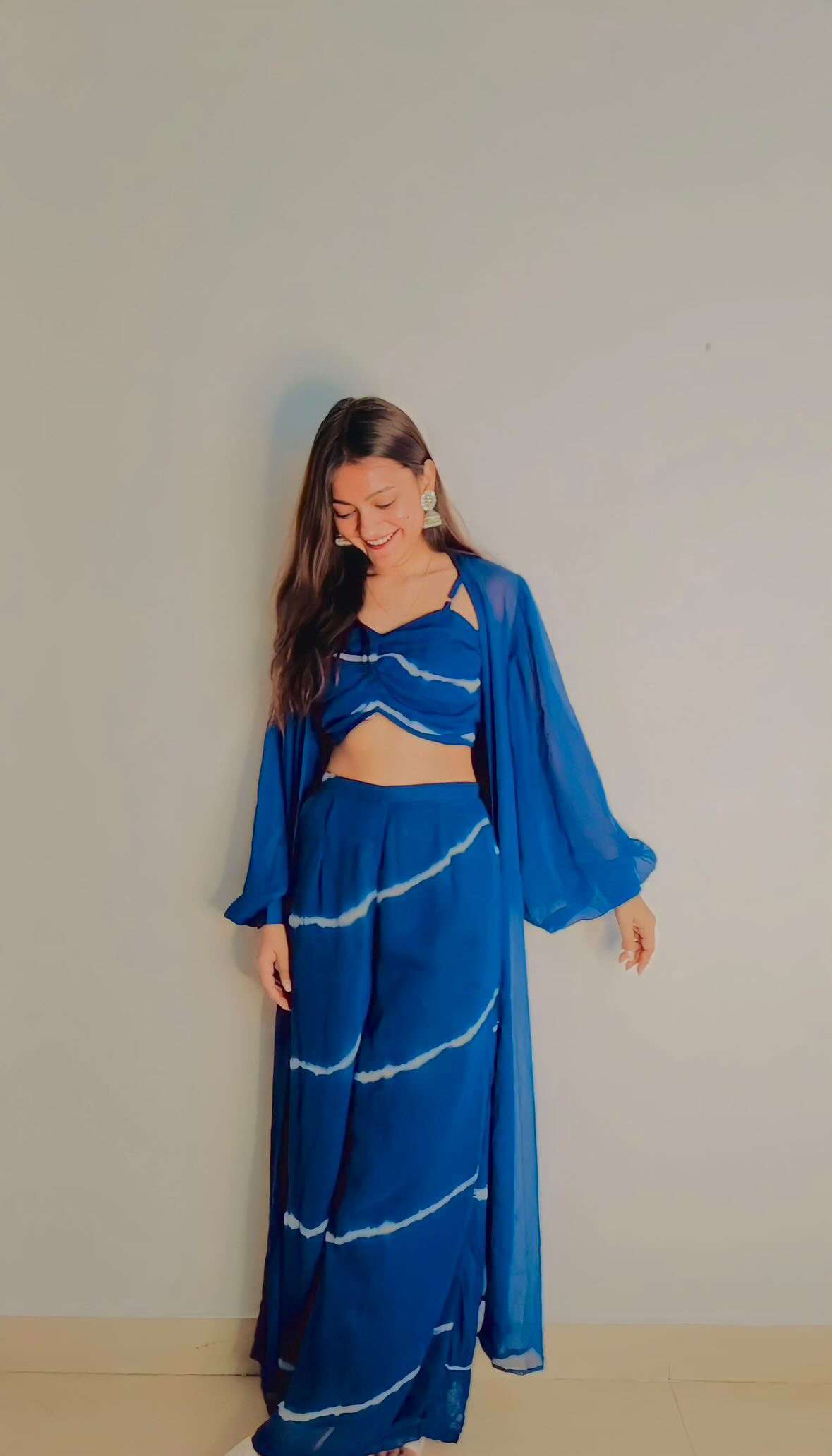 Indigo Tie-dye co-ord set with Flared shrug