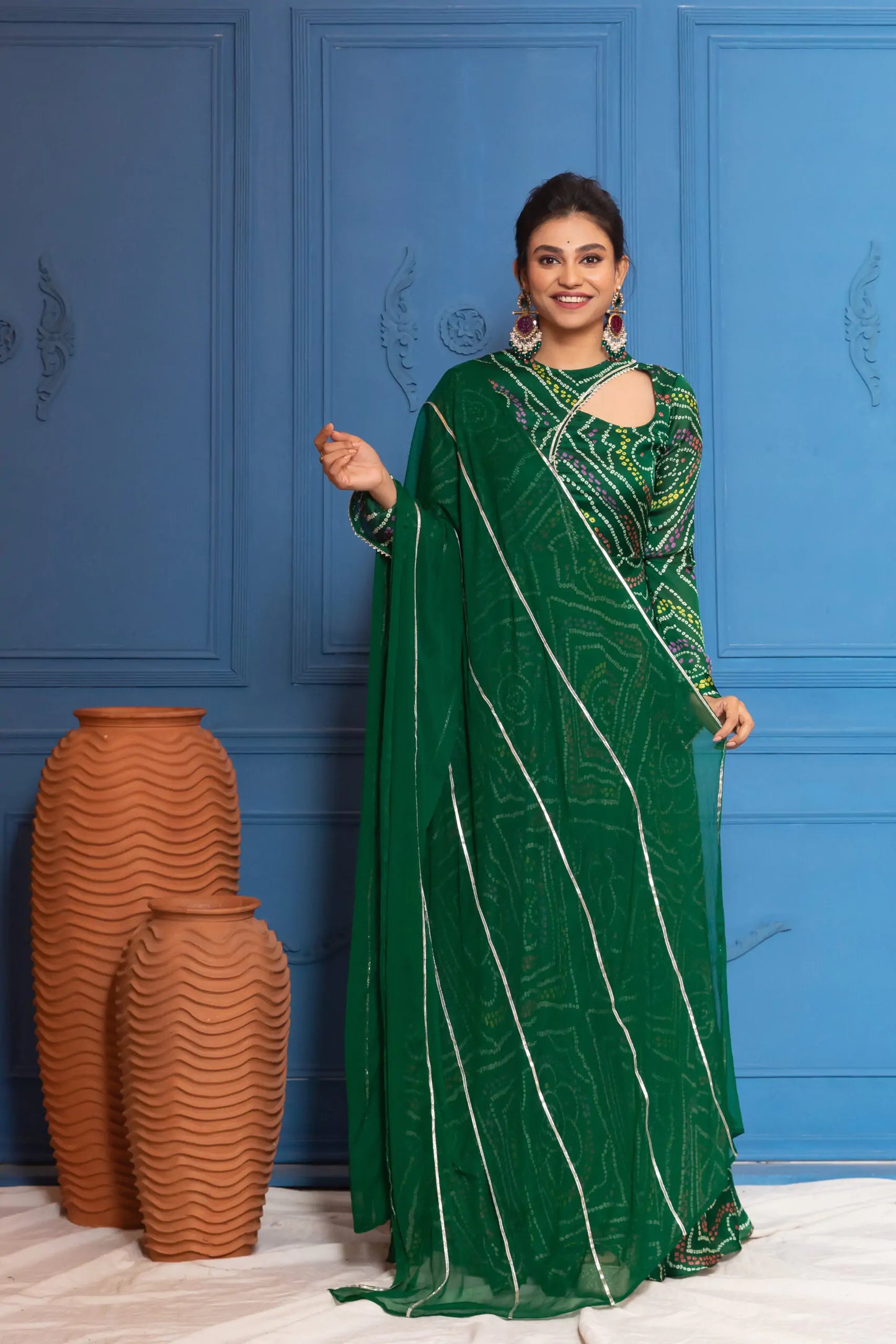 Forest Green Bandhani Anarkali