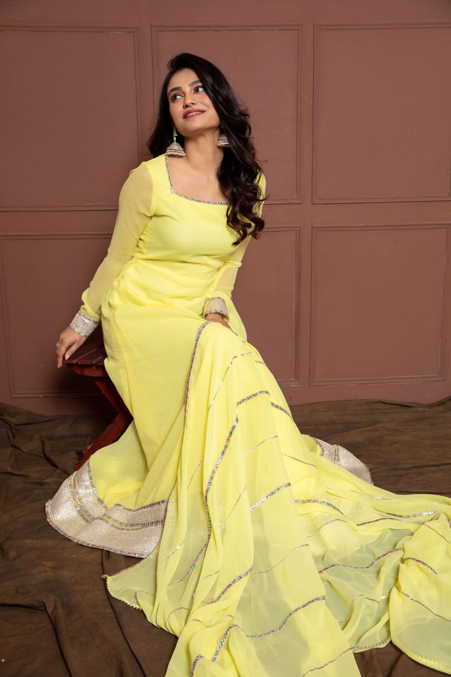 Iris Yellow Embroidered Anarkali with Dupatta