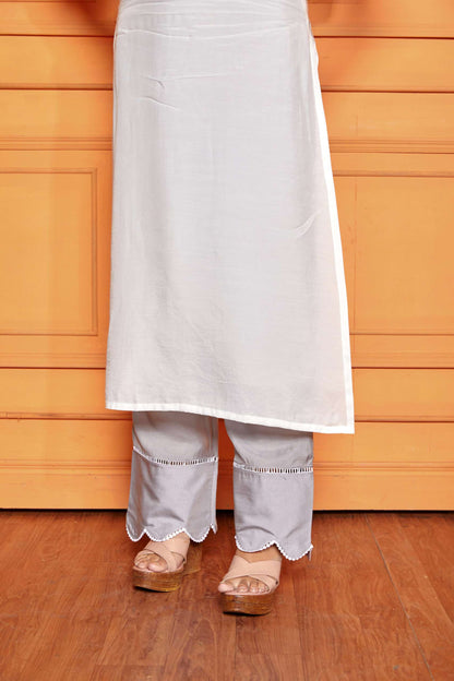 Pearl White Muslin Chikankari Kurta Set