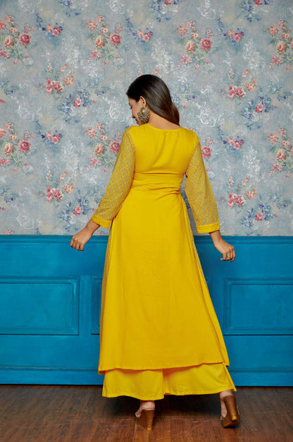 Sunrise Yellow Front Slit Kurta Set