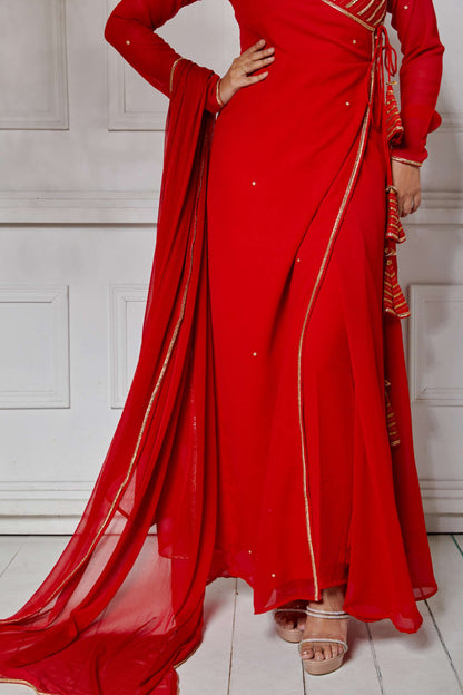 Ruby Red Angrakha Suit Set