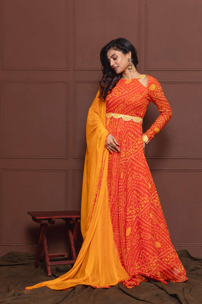 Saffron Orange Bejewelled Anarkali