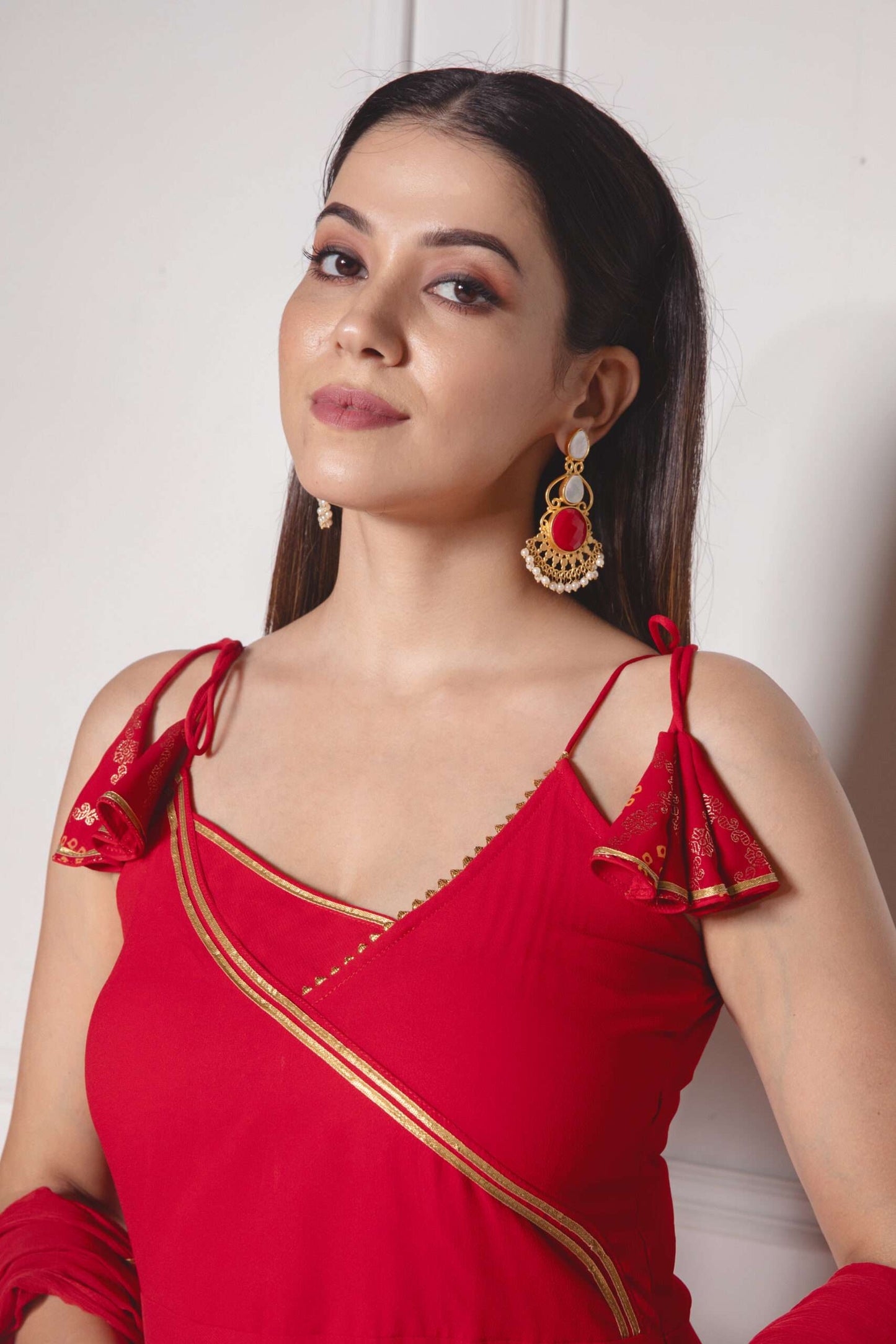 Crimson Red Strappy Anarkali with Dupatta