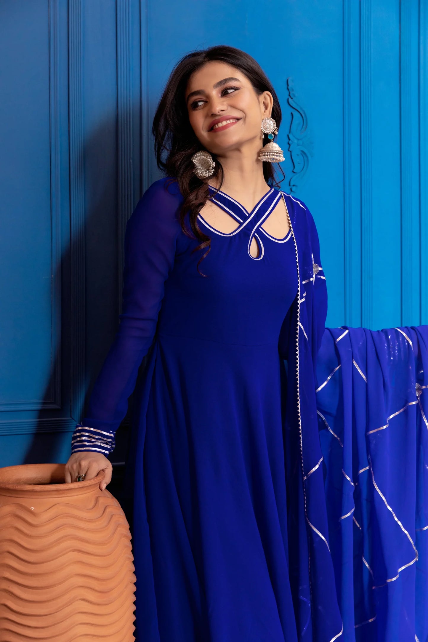 Egyptian Blue Anarkali with Dupatta