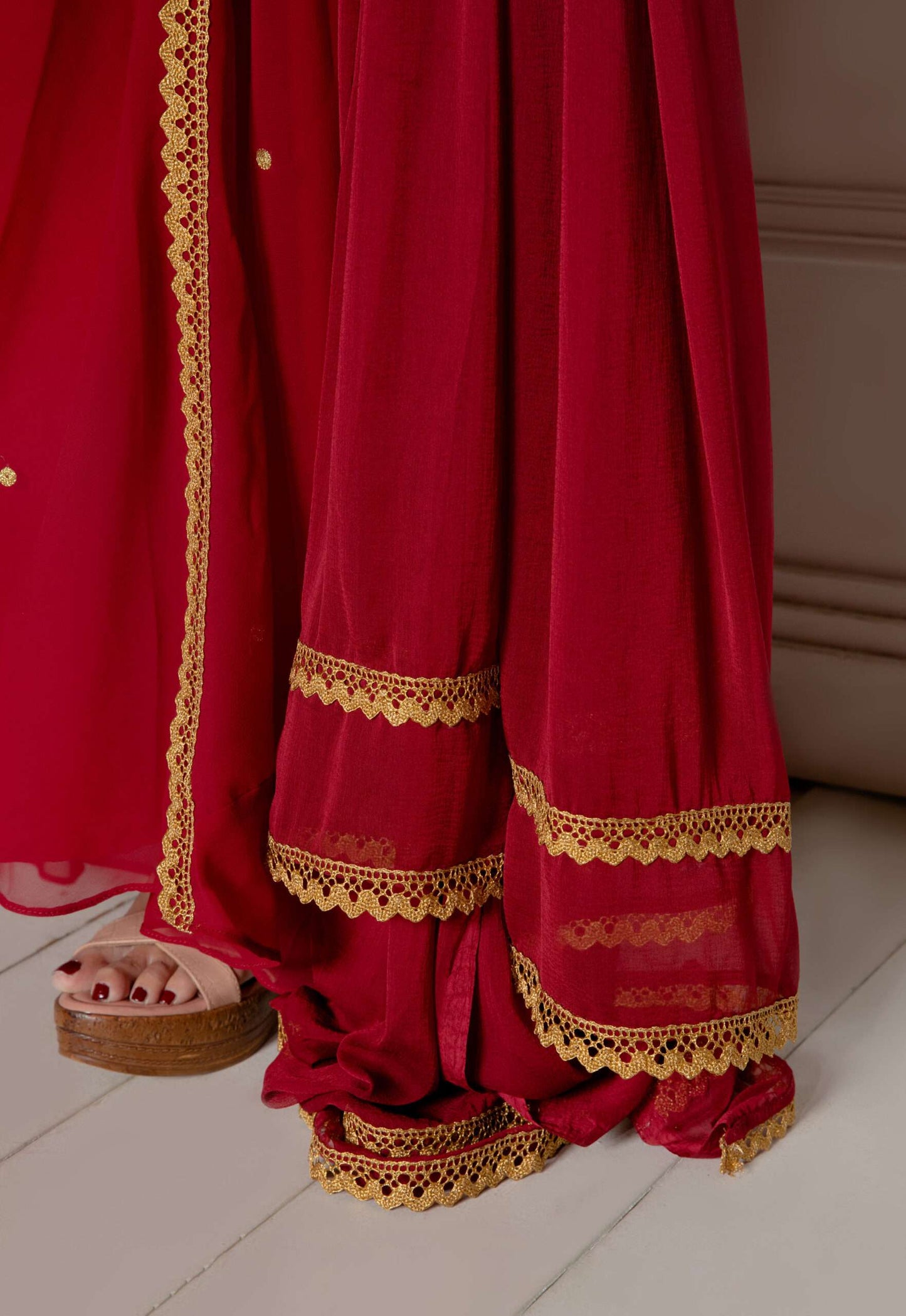 Jasper Red Embroidered Anarkali with Dupatta