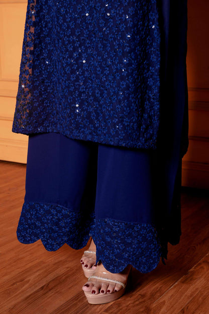 Sapphire Blue Schiffli Kurta Set