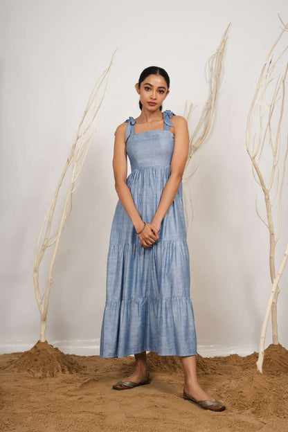 Steel Blue Cotton Maxi Kurta