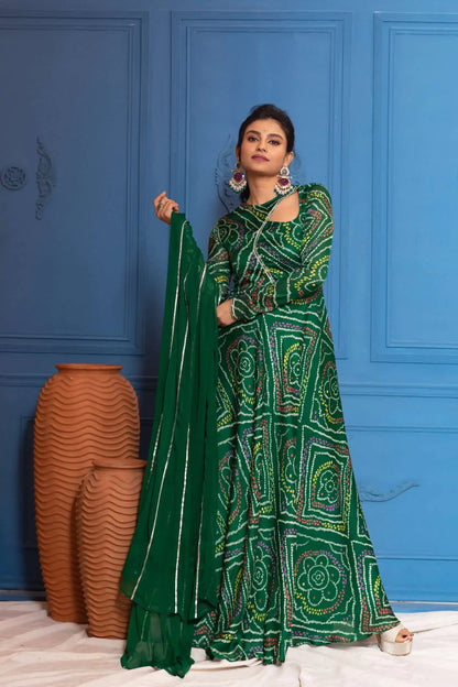 Forest Green Bandhani Anarkali