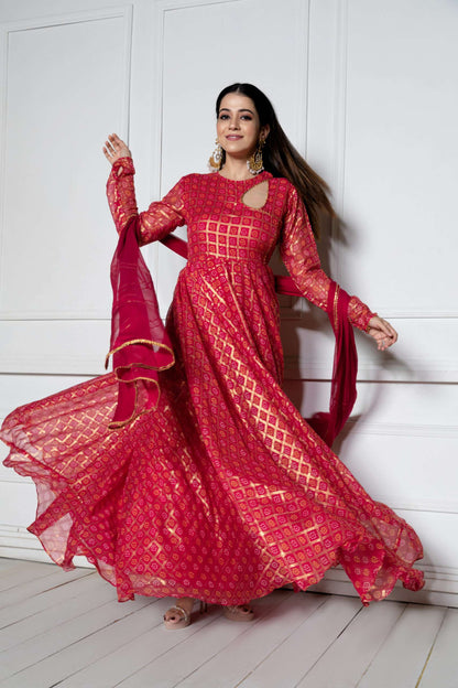 Rouge Pink Anarkali with Dupatta