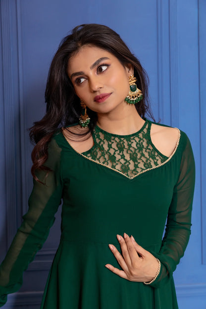 Turquoise Green Illusion Neck Anarkali