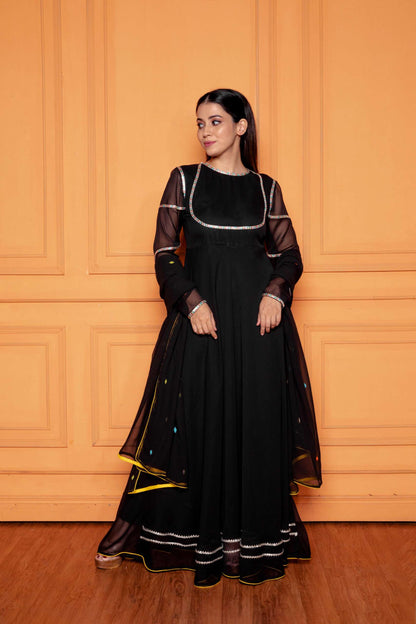 Lava Black Embroidered Anarkali with Dupatta