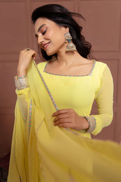 Iris Yellow Embroidered Anarkali with Dupatta