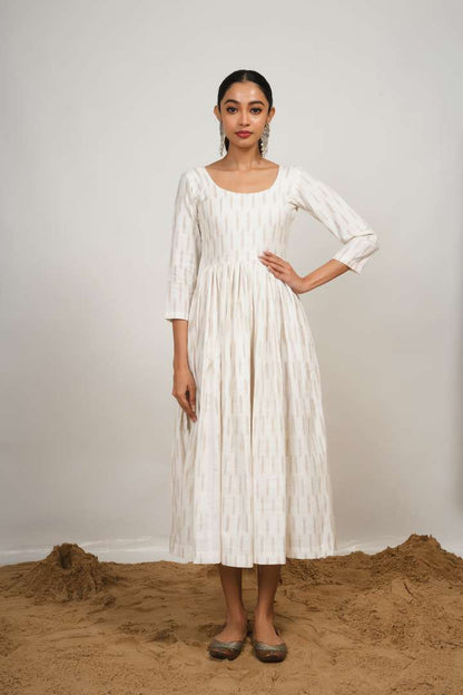 White Ikkat Flared Maxi Kurta