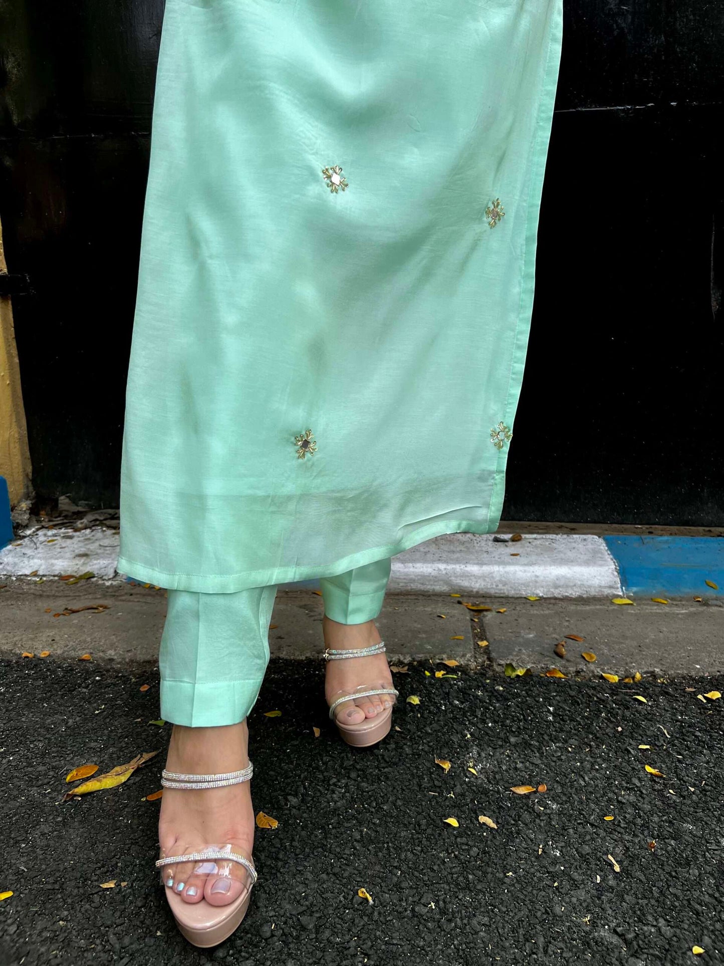 Mint Green Kurta Set with Shisha Embroidery