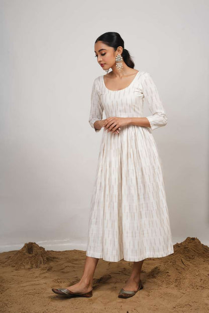 White Ikkat Flared Maxi Kurta