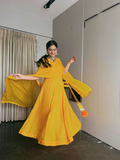 Yellow Bandhani Anarkali with Dupatta