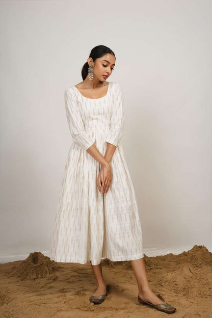 White Ikkat Flared Maxi Kurta