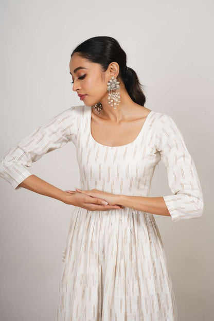 White Ikkat Flared Maxi Kurta