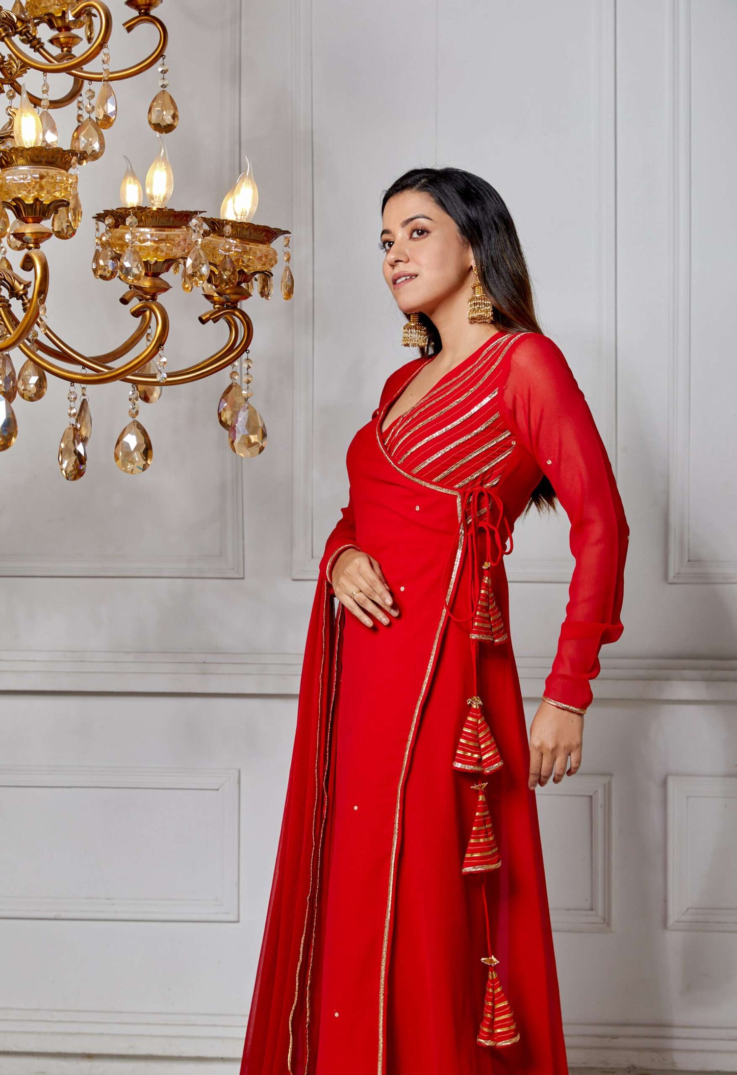 Ruby Red Angrakha Suit Set