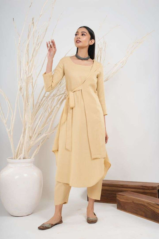 Golden Overlap Kurta Set