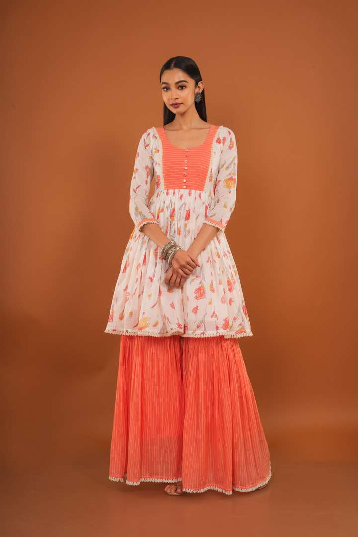 Peach Sharara Set