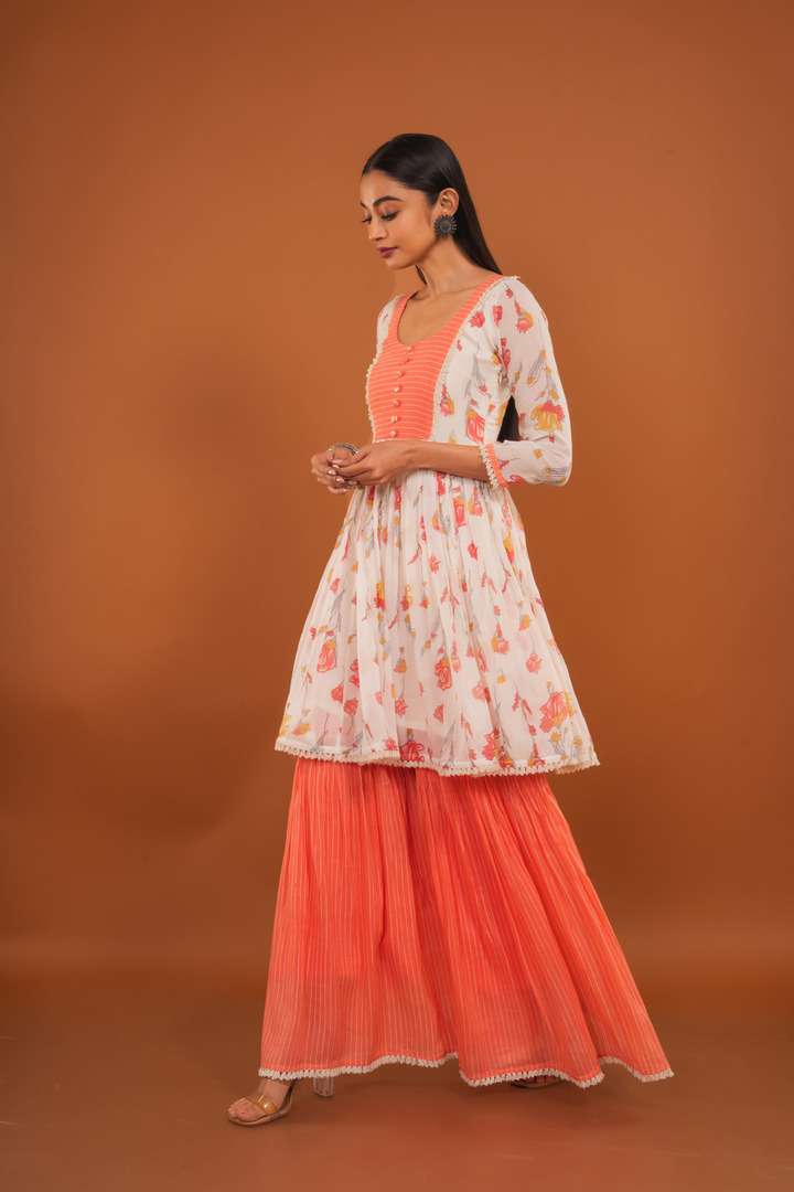 Peach Sharara Set