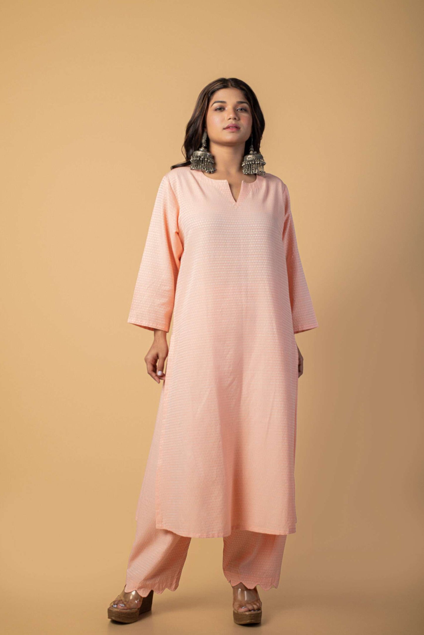 Peach Rozanna Kurta Set with Embroidery Dupatta