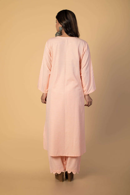 Peach Rozanna Kurta Set with Embroidery Dupatta