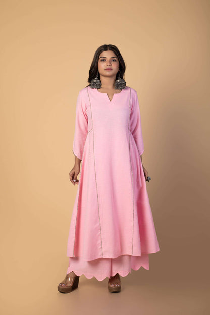 Pink Rozanna Kurta Set with Frill Dupatta