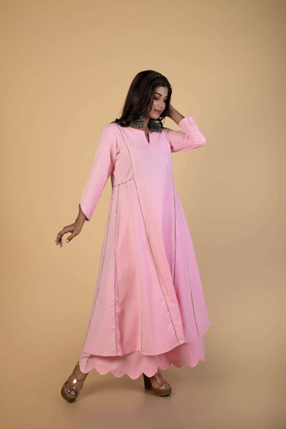 Pink Rozanna Kurta Set with Frill Dupatta