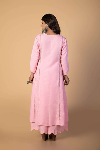 Pink Rozanna Kurta Set with Frill Dupatta