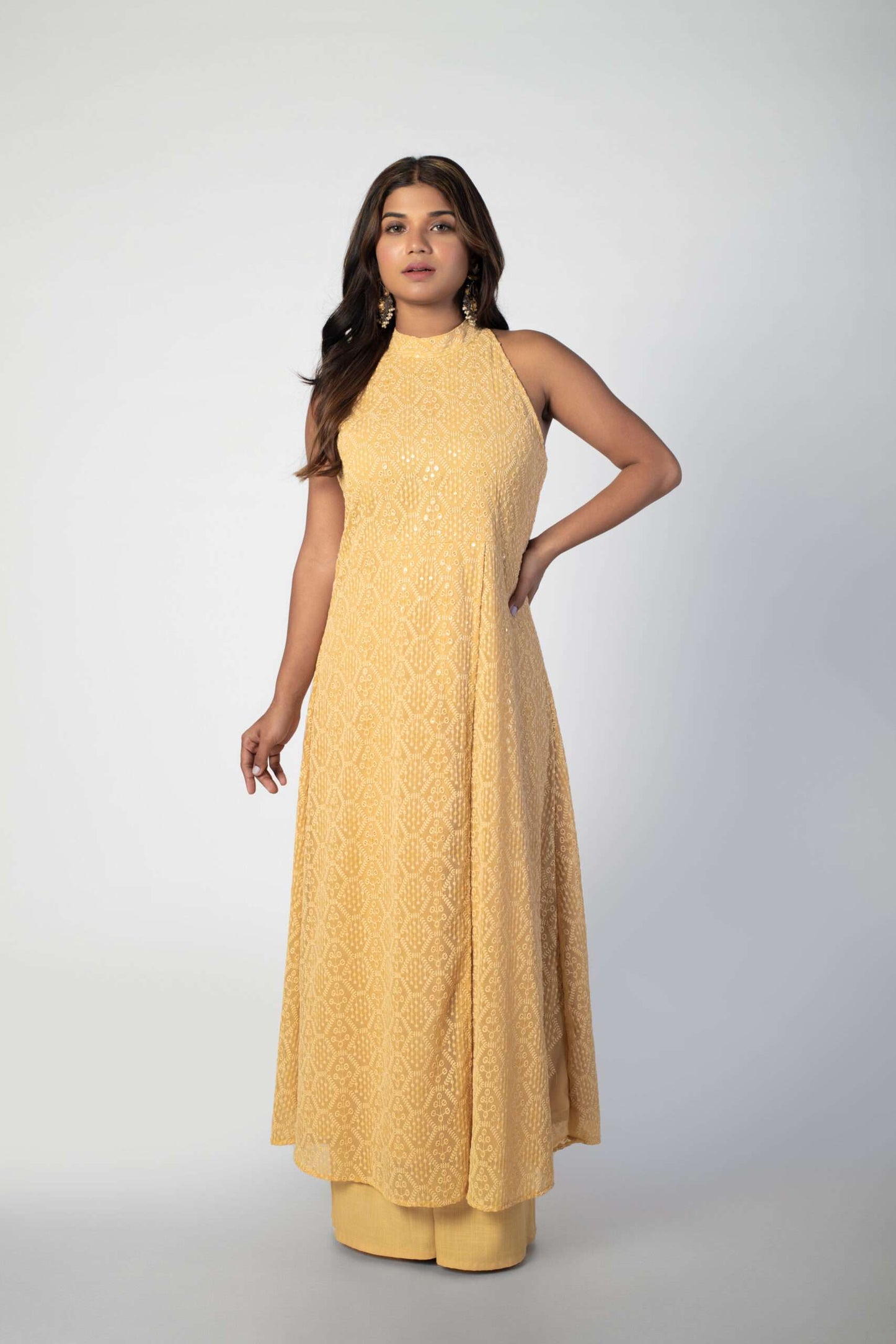 Biscotti Beige Halter Neck Chikankari Set