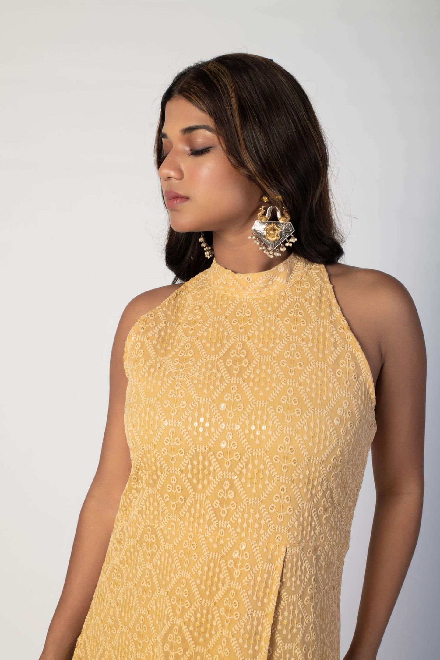 Biscotti Beige Halter Neck Chikankari Set