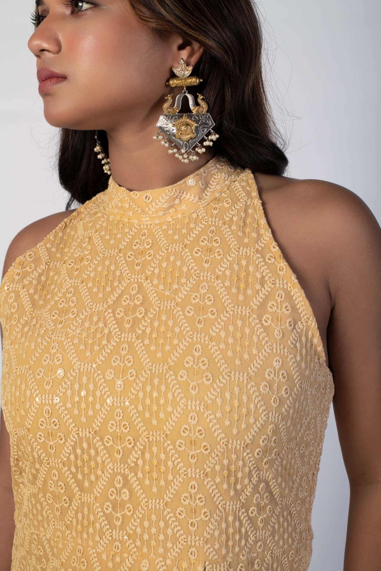 Biscotti Beige Halter Neck Chikankari Set