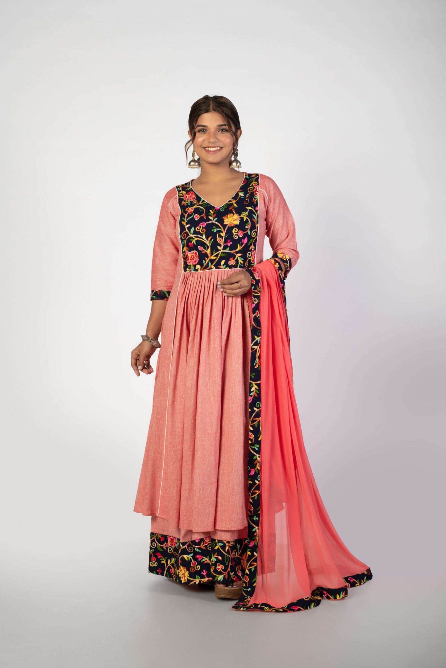 Peach Blossom Embroidered Kurta Set