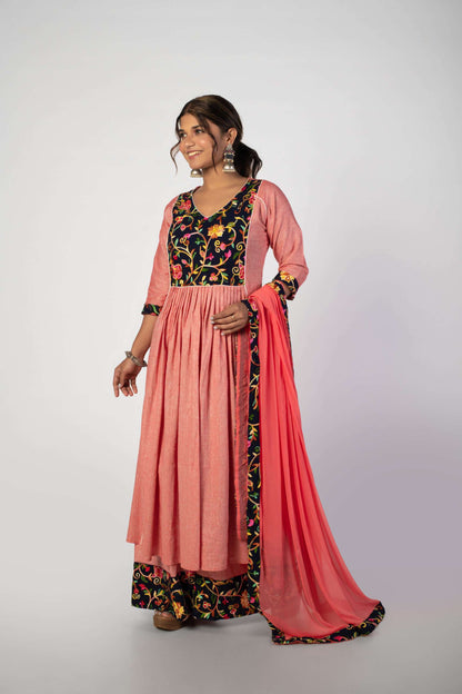 Peach Blossom Embroidered Kurta Set