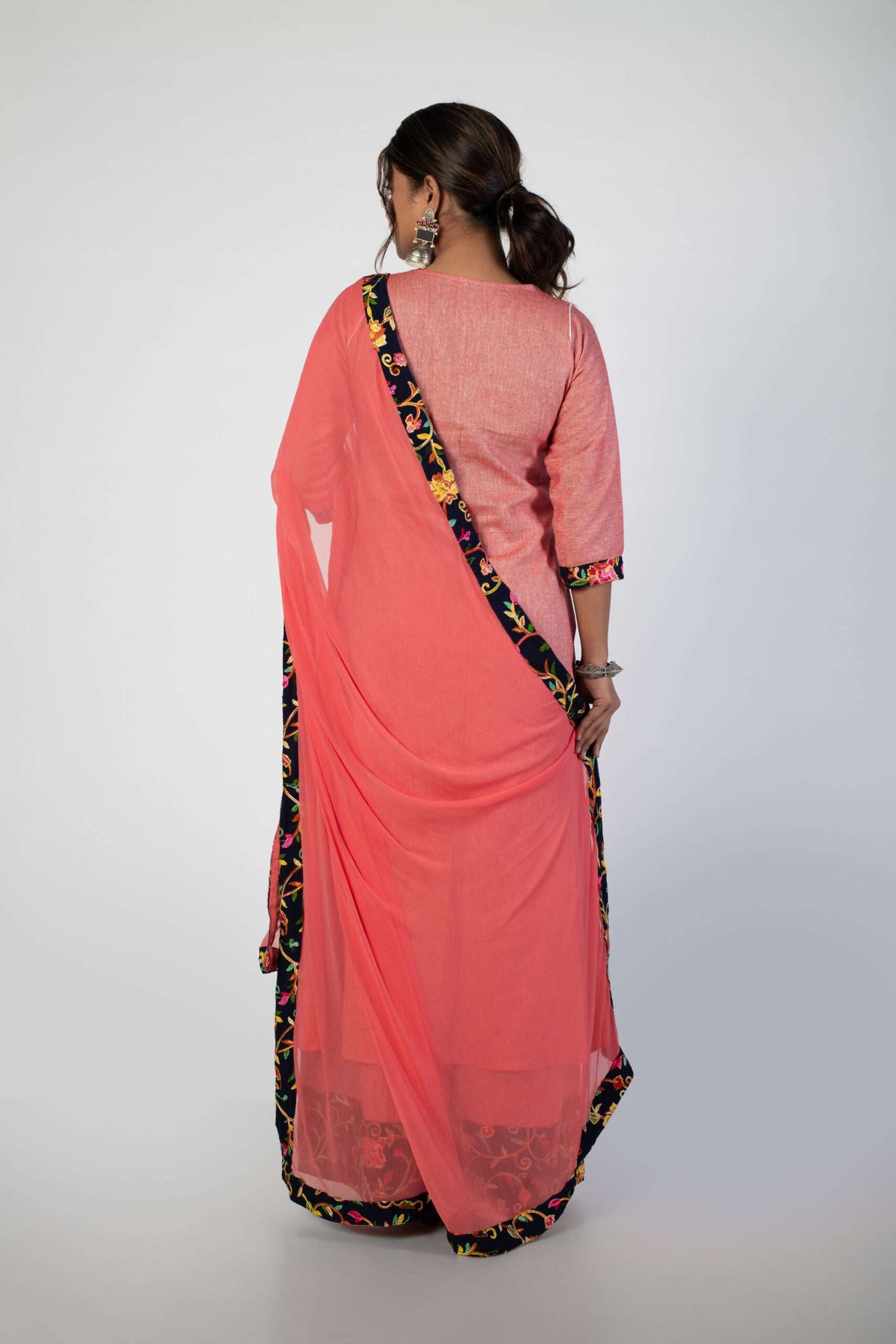 Peach Blossom Embroidered Kurta Set