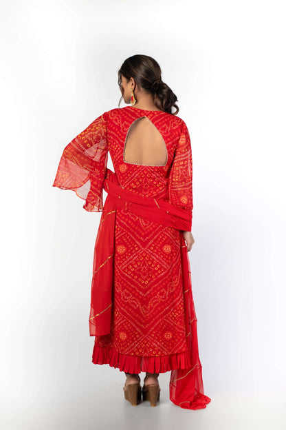 Classic Red Bandhej Anarkali