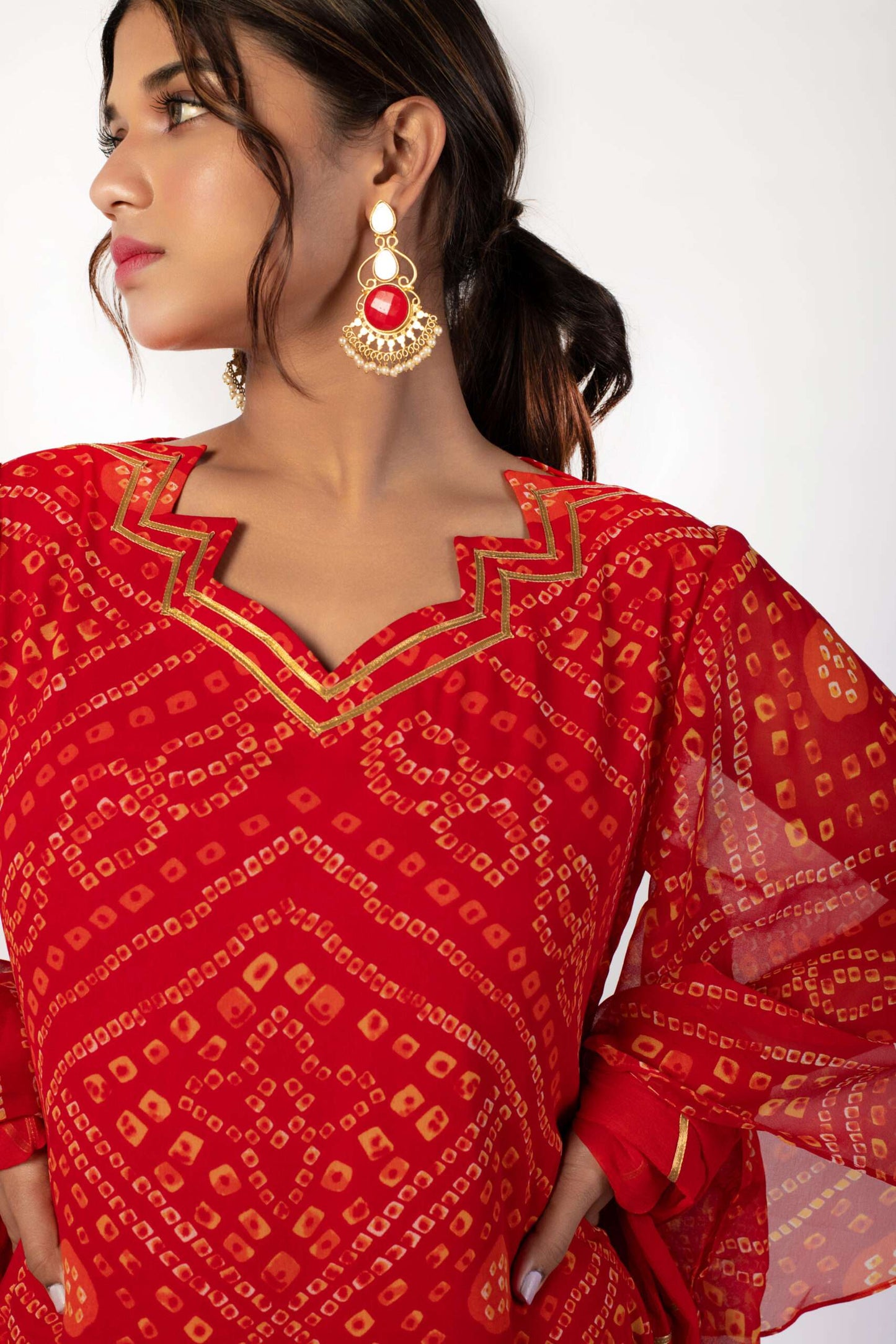 Classic Red Bandhej Anarkali