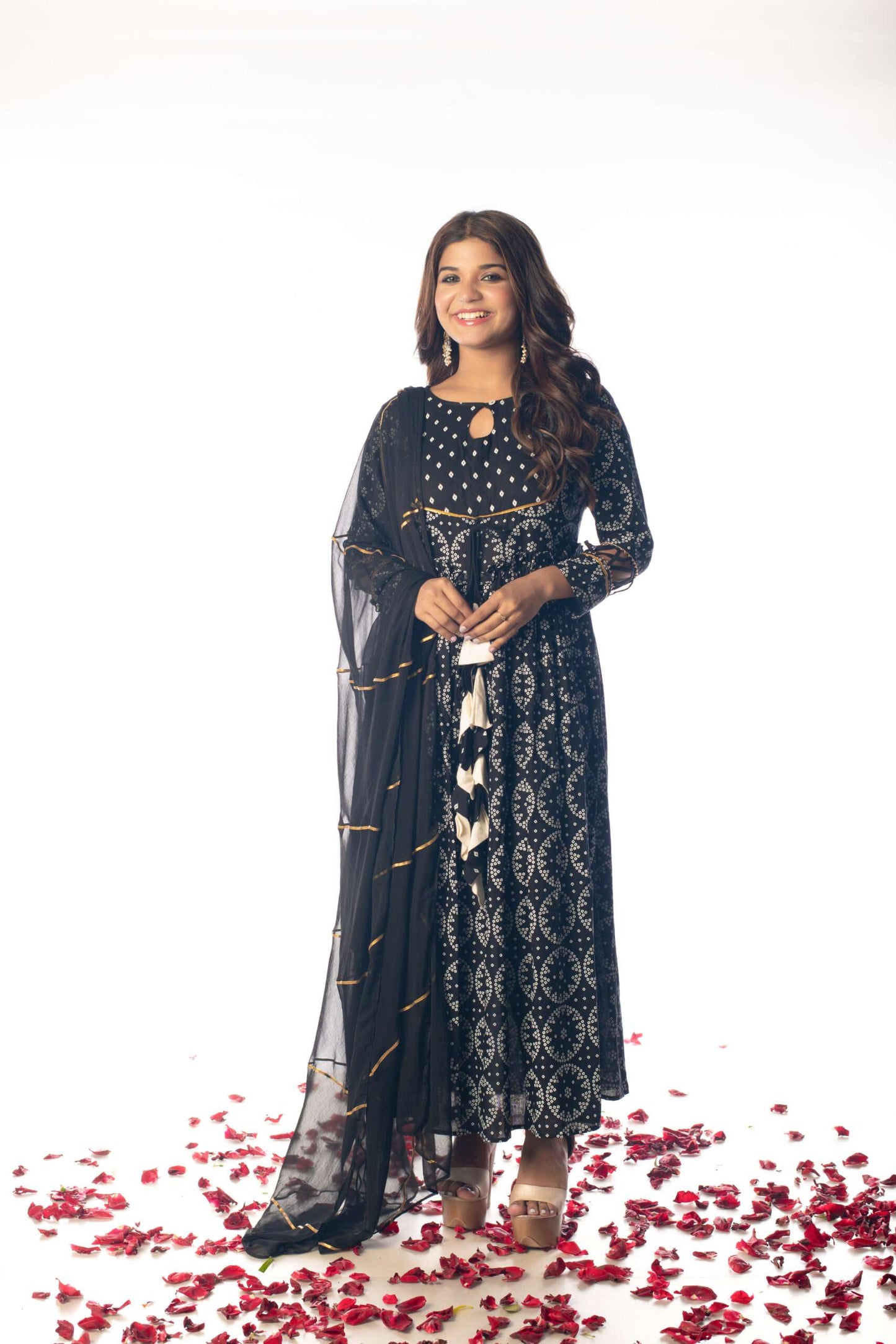 Midnight Black Bandhani Anarkali