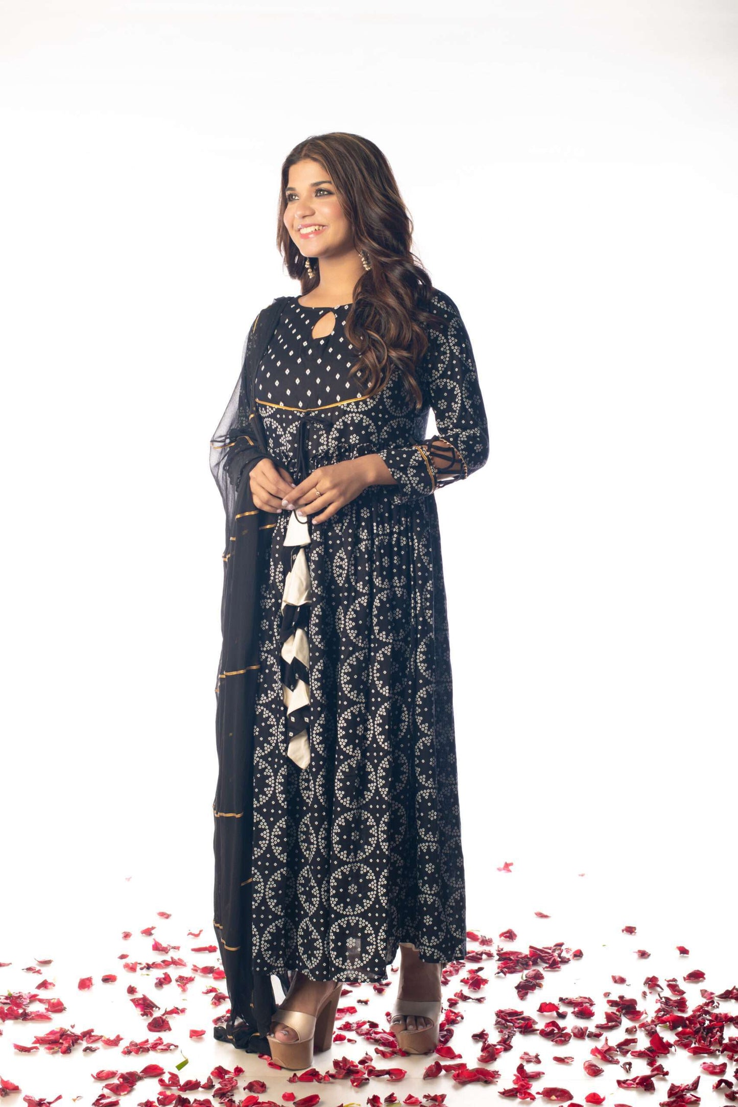 Midnight Black Bandhani Anarkali