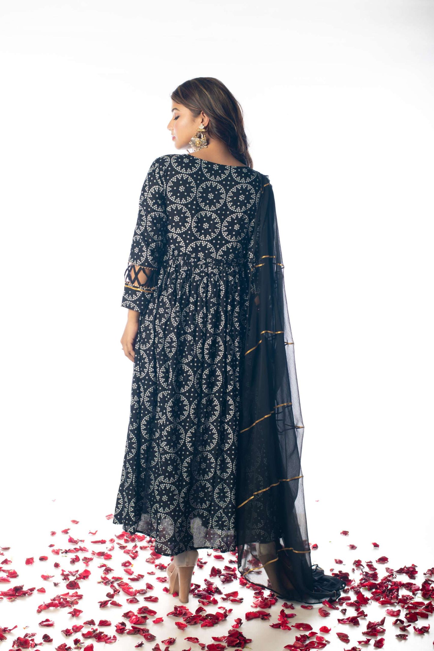 Midnight Black Bandhani Anarkali