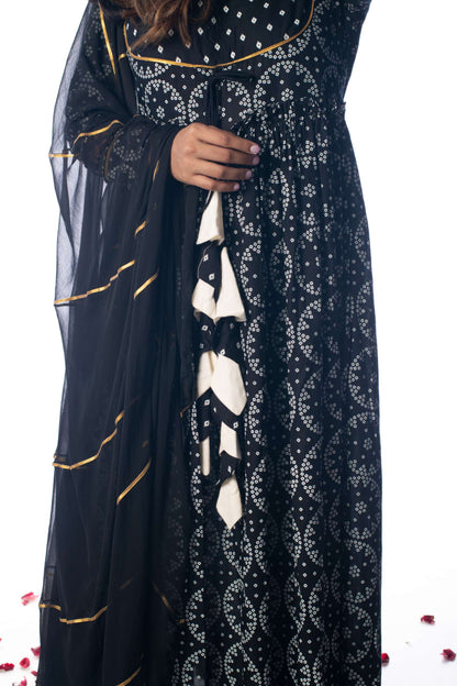 Midnight Black Bandhani Anarkali