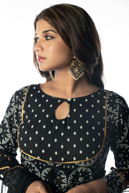 Midnight Black Bandhani Anarkali